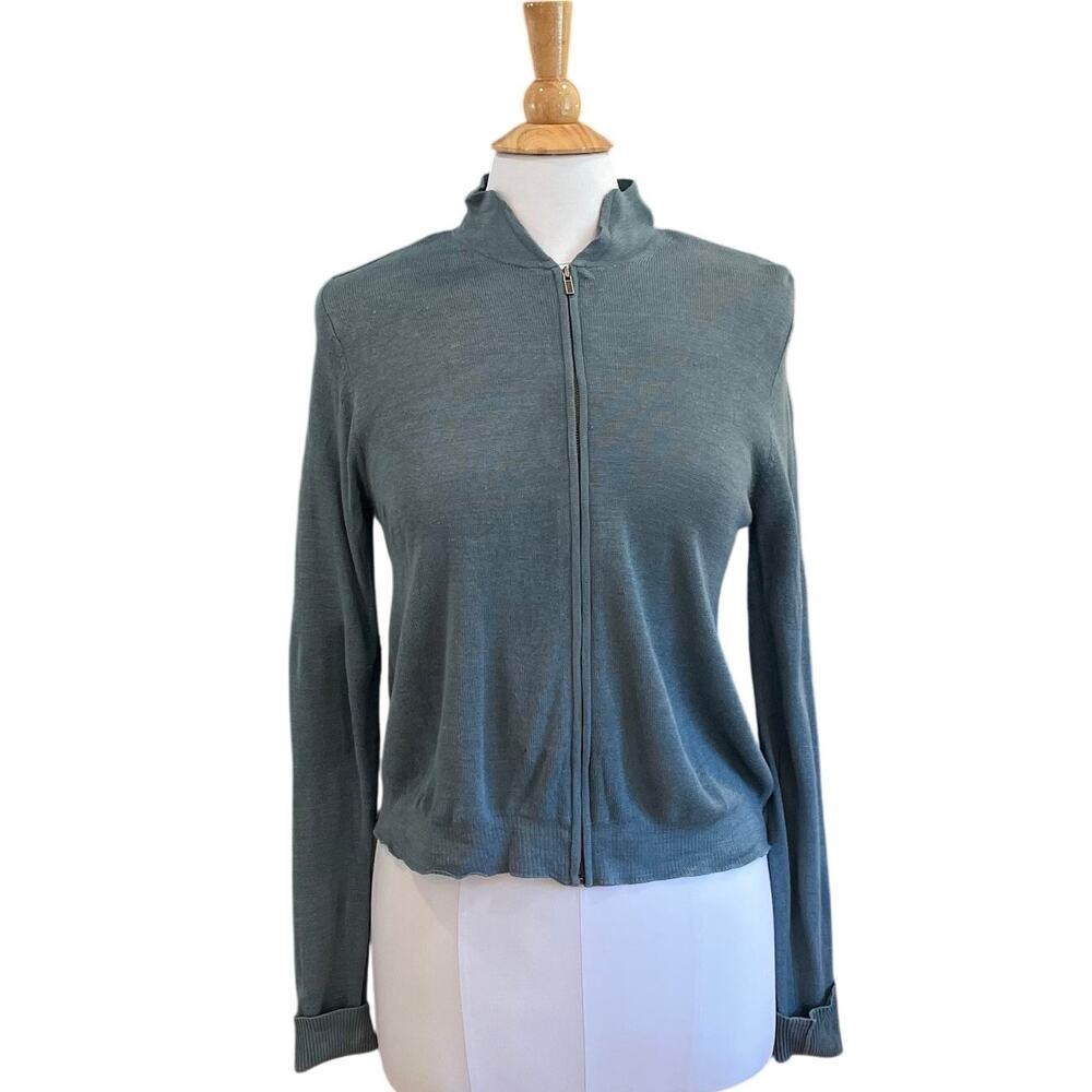 Vintage Banana Republic Y2K Blue / Gray 100% Silk Zip Up Cardigan Jacket, Size L